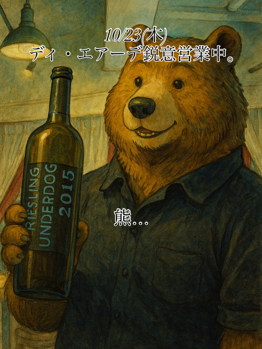 本日、10/23(木)ディ・エアーデ鋭意営業中。