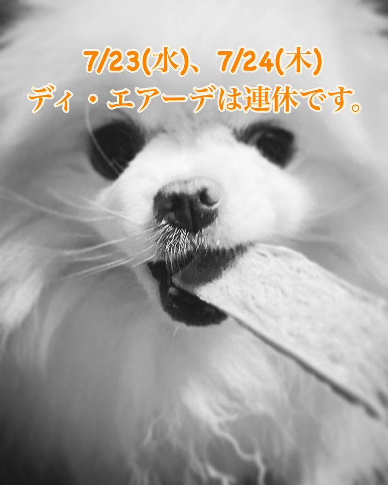 7/23(水)、7/24(木)ディ・エアーデ連休のお知らせ。