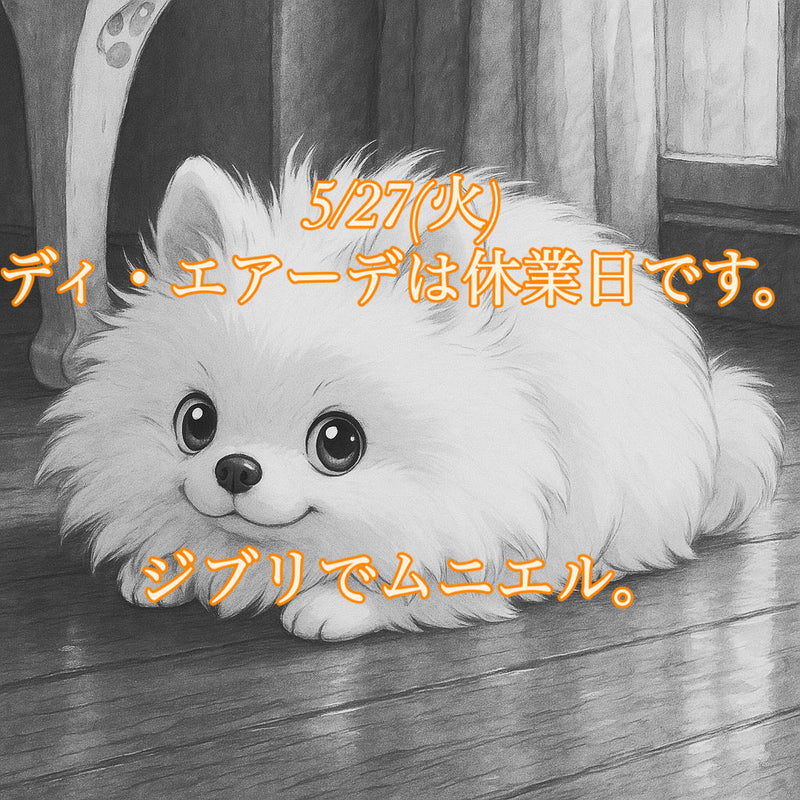 本日、5/27(火)ディ・エアーデ休業日のお知らせ。